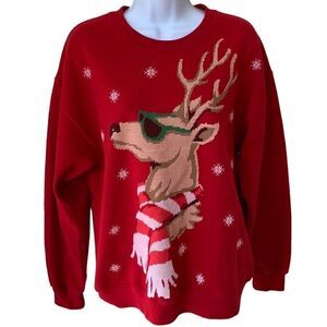 Christmas Sweatshirt Deer graphic‎ Crewneck Red Reindeer Cross Stitch medium